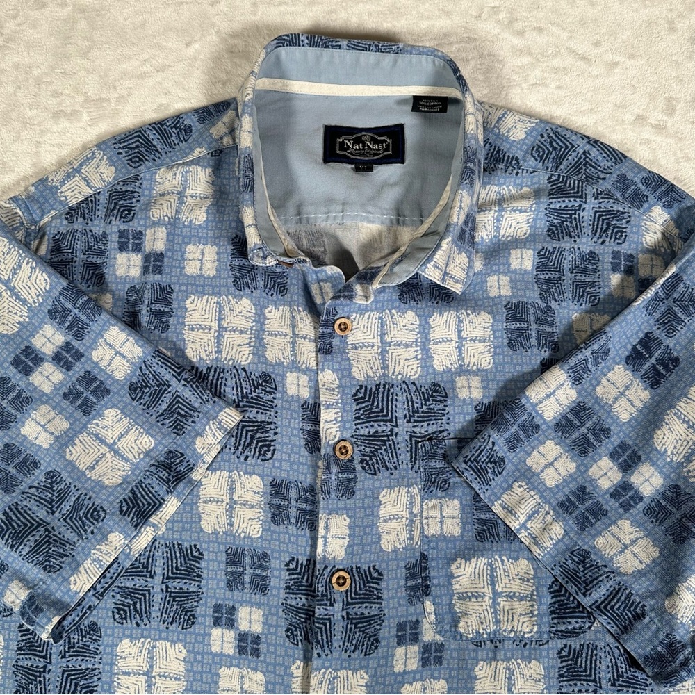 Nat Nast Shirt Men Size XL Short Sleeve Single Pocket Silk Blend Casual EUC - Picture 2 of 9
